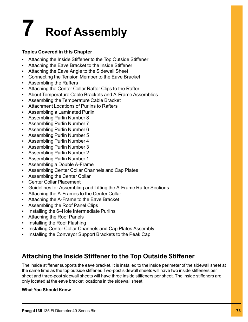 Chapter 7 roof assembly, Chapter 7, Roof assembly | Grain Systems Tanks PNEG-4135 User Manual | Page 73 / 186