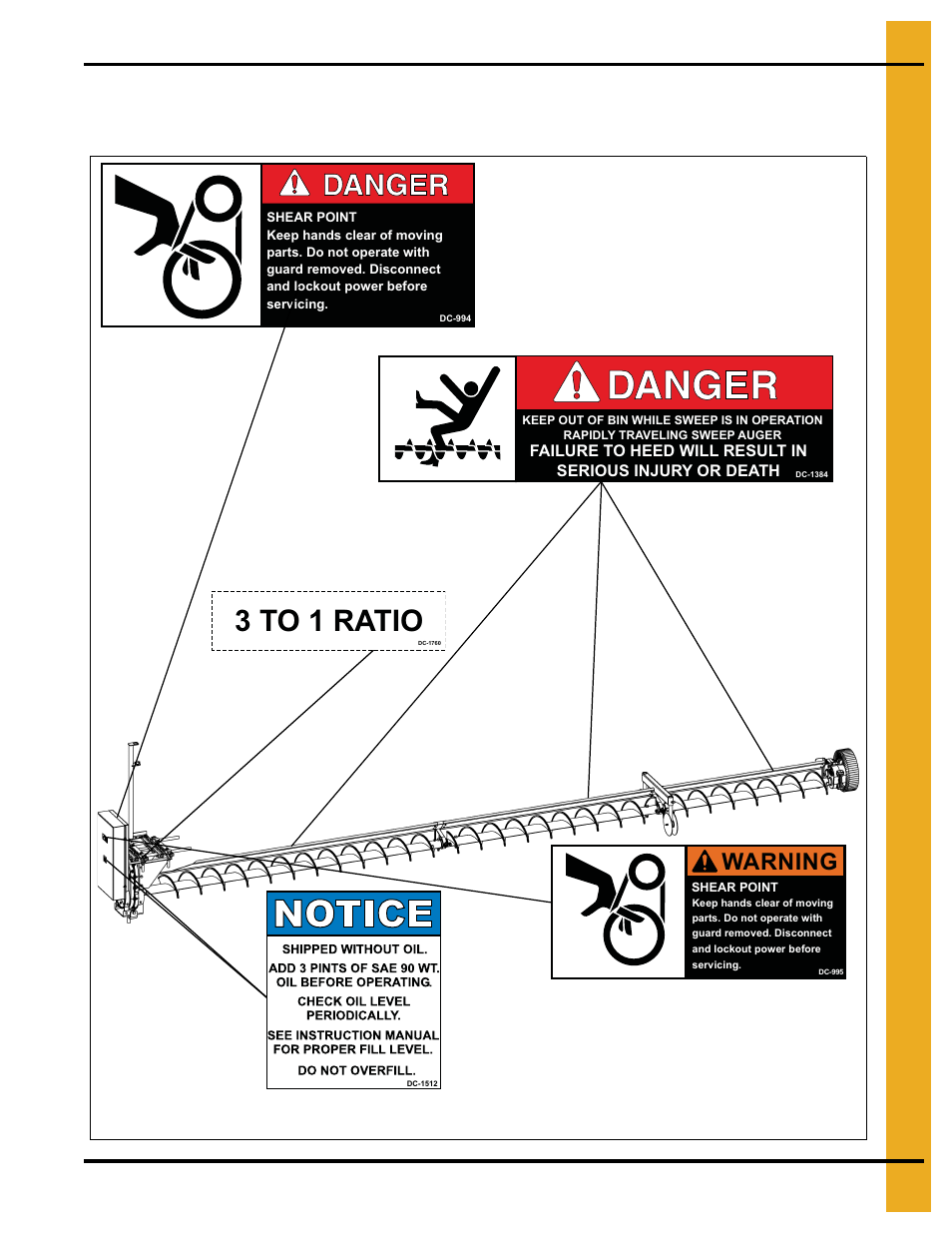 Safety decals, Chapter 3 safety decals, 3 to 1 ratio | Warning | Grain Systems Unload Augers PNEG-1049 User Manual | Page 11 / 72