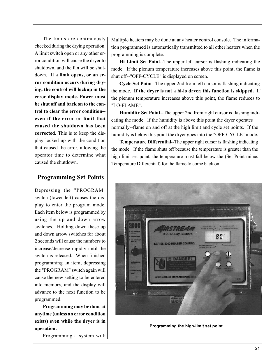 Operating procedure, Programming set points | Grain Systems PNEG-553 User Manual | Page 21 / 40