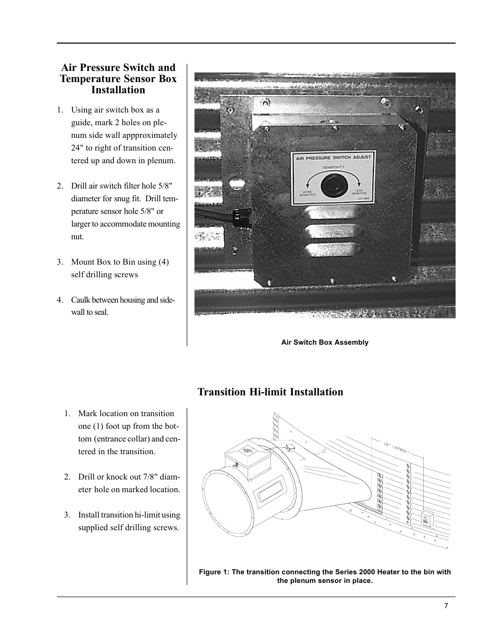 Heater installation, Transition hi-limit installation | Grain Systems PNEG-553 User Manual | Page 7 / 40