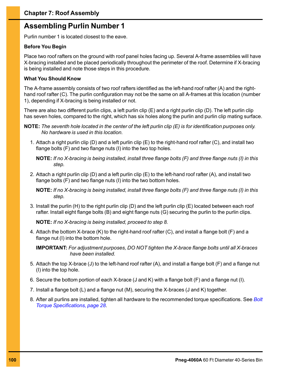Assembling purlin number 1 | Grain Systems Tanks PNEG-4060A User Manual | Page 100 / 168