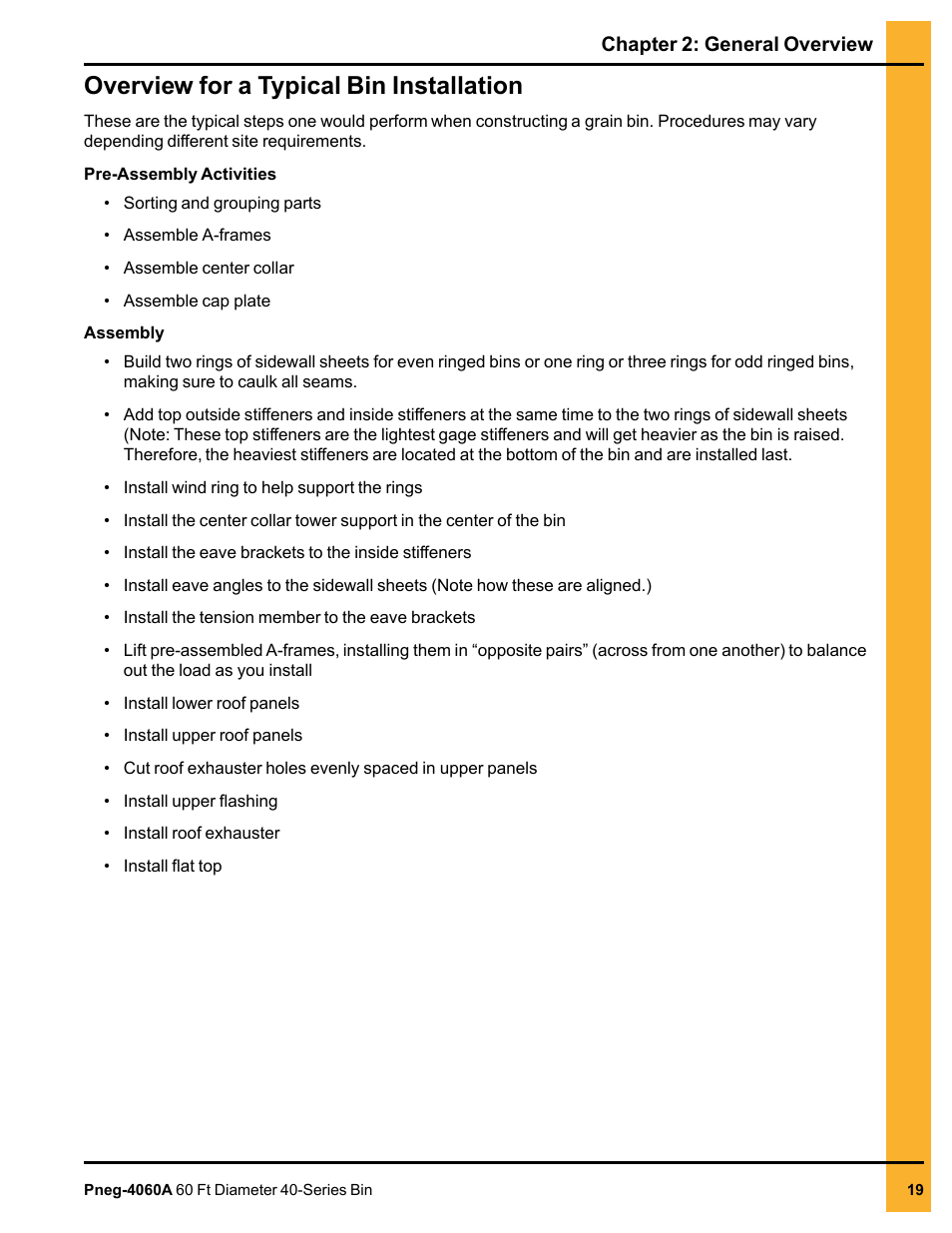 Overview for a typical bin installation | Grain Systems Tanks PNEG-4060A User Manual | Page 19 / 168