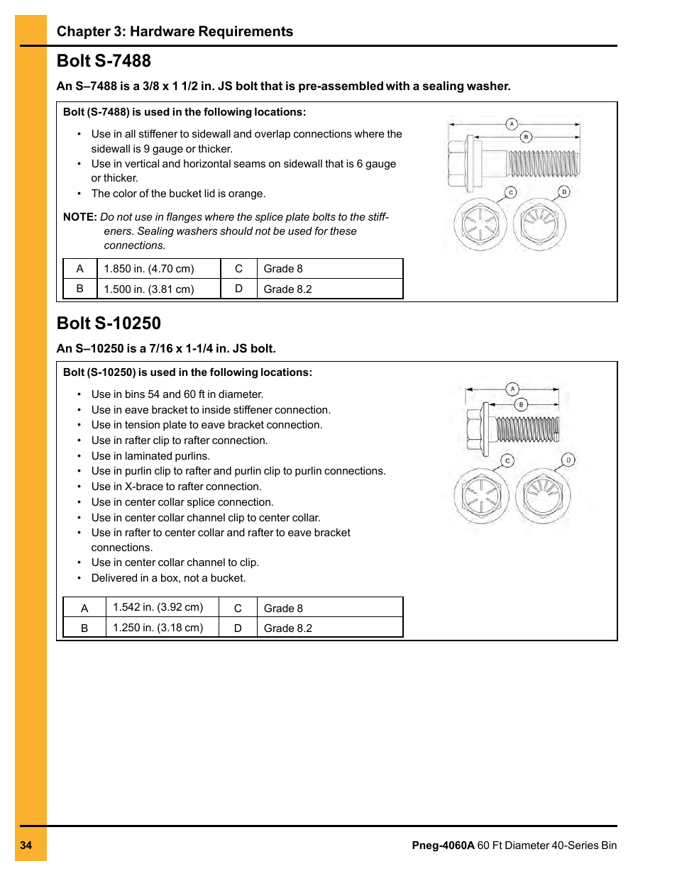 Bolt s-7488, Bolt s-10250, Bolt s-7488 bolt s-10250 | Chapter 3: hardware requirements | Grain Systems Tanks PNEG-4060A User Manual | Page 34 / 168