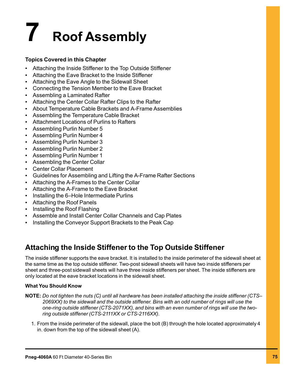 Chapter 7 roof assembly, Chapter 7, Roof assembly | Grain Systems Tanks PNEG-4060A User Manual | Page 75 / 168