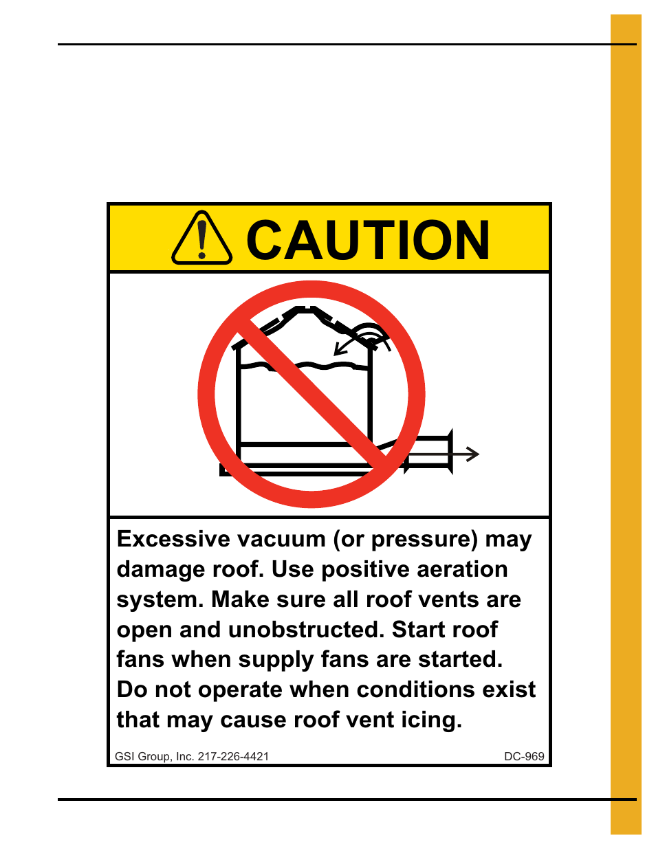 Decals, Chapter 2 decals, Roof damage warning and disclaimer | Caution | Grain Systems PNEG-1894 User Manual | Page 5 / 22