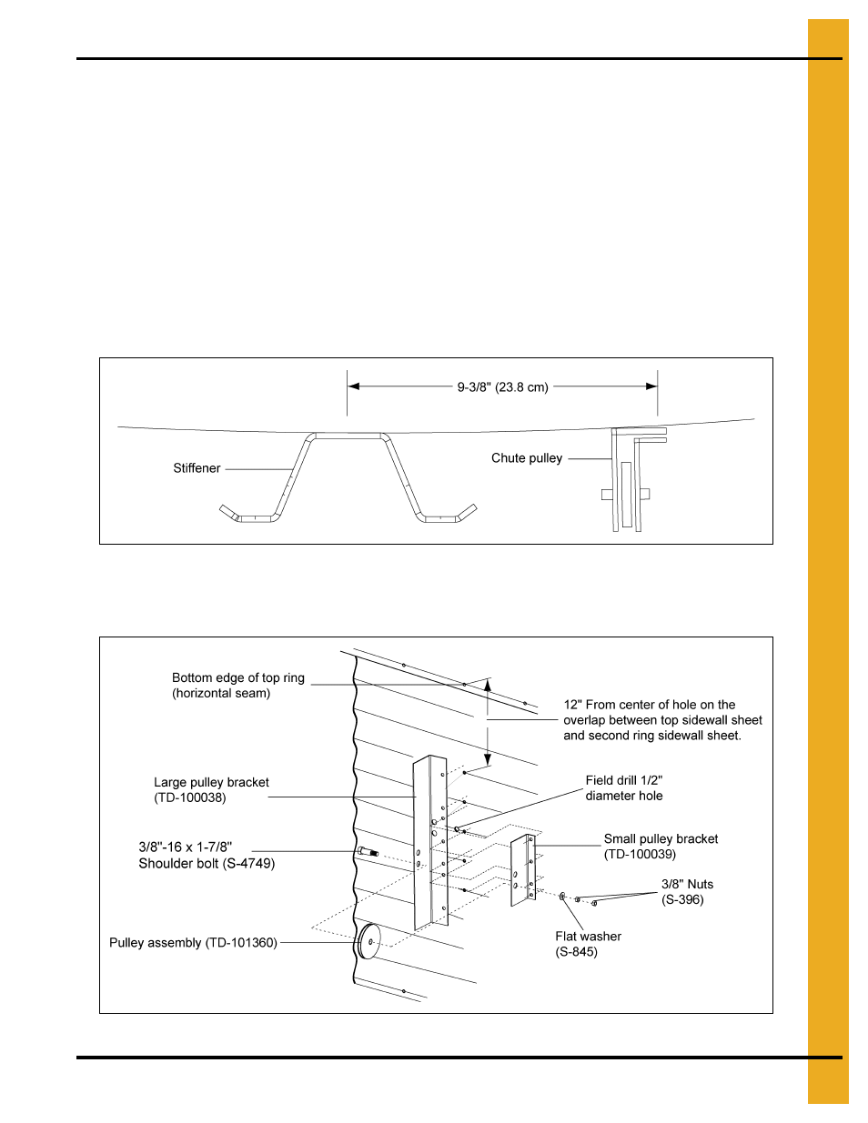 Installation, Chapter 4 installation, Chute controller installation for top dry system | Locating the chute pulley assembly | Grain Systems PNEG-1894 User Manual | Page 9 / 22
