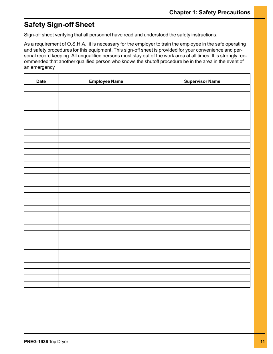 Safety sign-off sheet | Grain Systems PNEG-1936 User Manual | Page 11 / 92