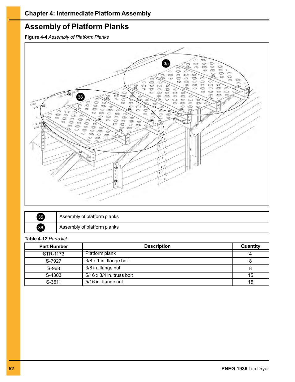 Assembly of platform planks, Chapter 4: intermediate platform assembly | Grain Systems PNEG-1936 User Manual | Page 52 / 92