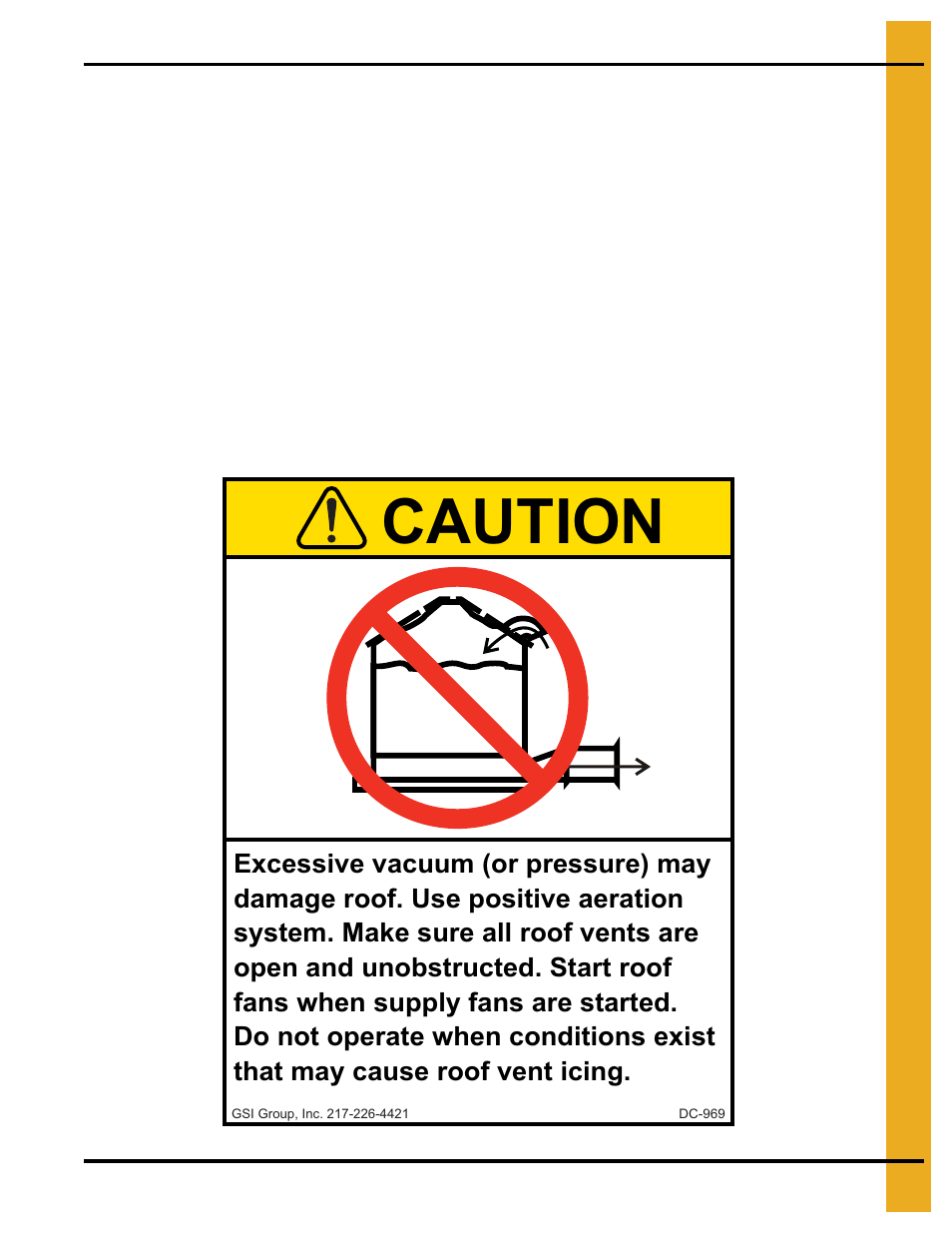 Decals, Chapter 3 decals, Roof damage warning and disclaimer | Caution | Grain Systems PNEG-1776 User Manual | Page 9 / 50