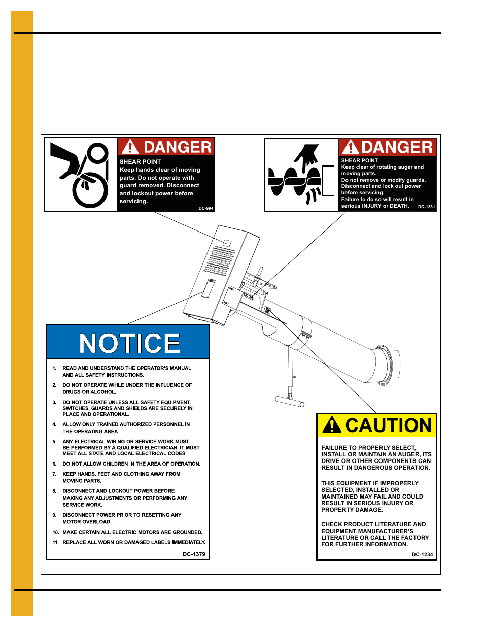 Safety decals, Chapter 3 safety decals, Caution | Grain Systems Unload Augers PNEG-1430 User Manual | Page 10 / 40