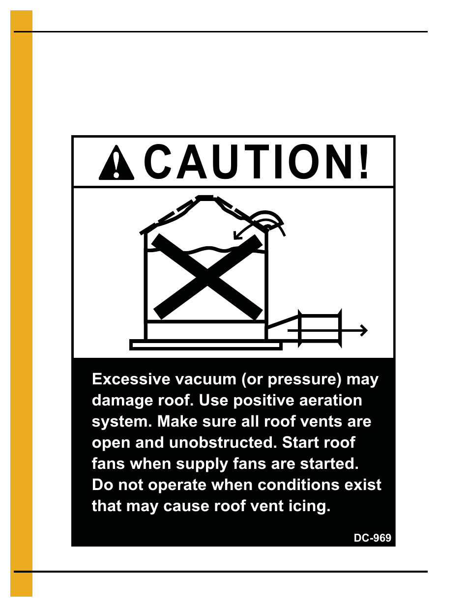 Safety decals, Chapter 3 safety decals, Roof damage warning and disclaimer | Caution | Grain Systems PNEG-297 User Manual | Page 6 / 32
