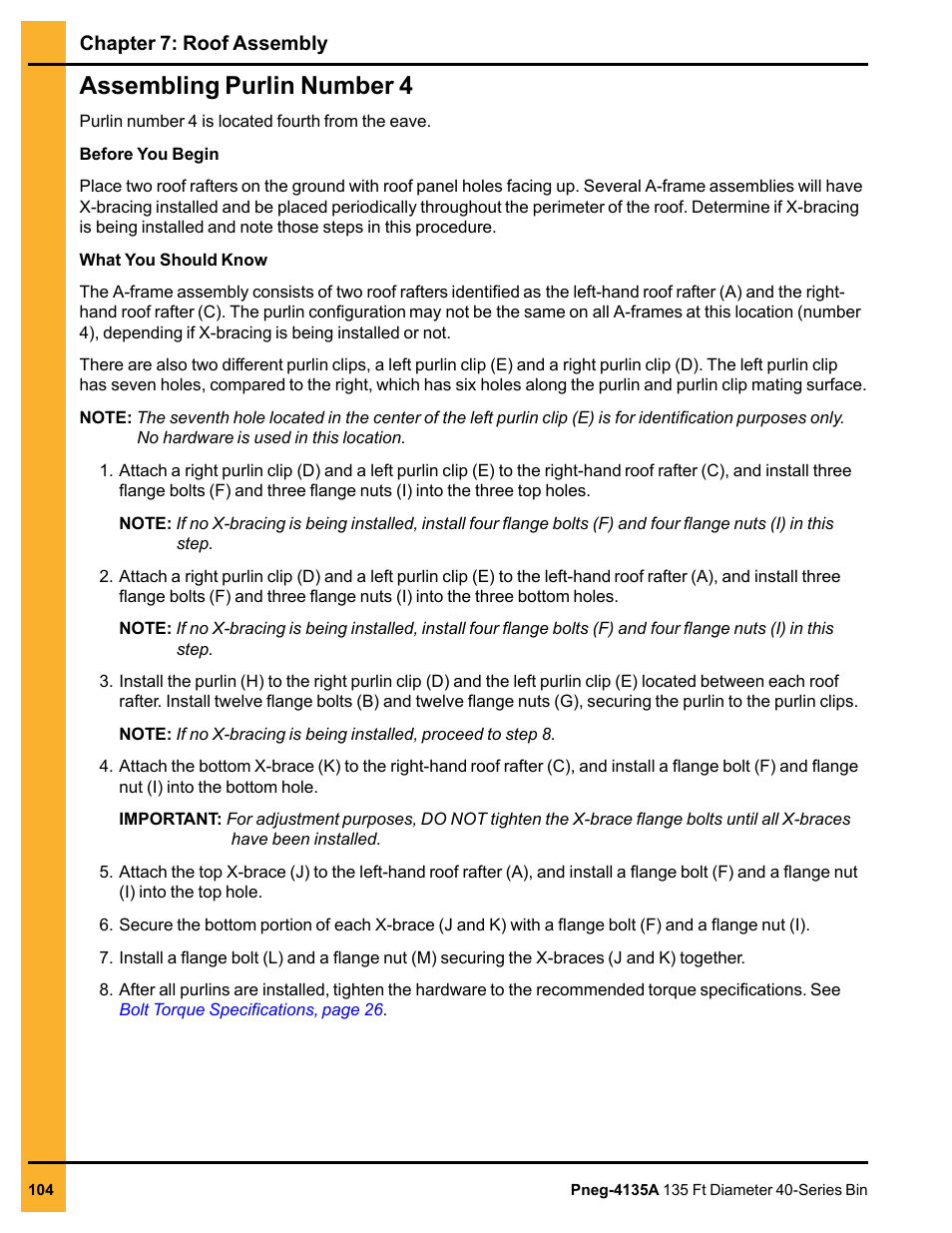 Assembling purlin number 4, Assembling purlin | Grain Systems Tanks PNEG-4135A User Manual | Page 104 / 190