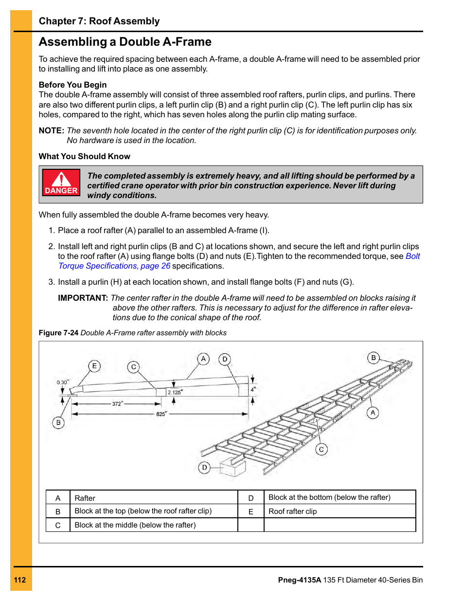 Assembling a double a-frame, Chapter 7: roof assembly | Grain Systems Tanks PNEG-4135A User Manual | Page 112 / 190