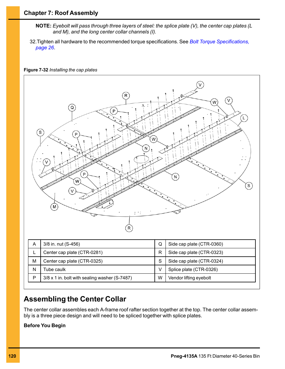 Assembling the center collar, Chapter 7: roof assembly | Grain Systems Tanks PNEG-4135A User Manual | Page 120 / 190