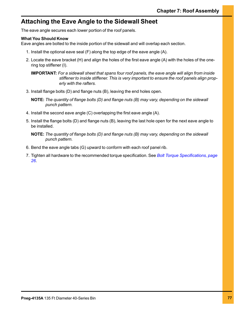 Attaching the eave angle to the sidewall sheet | Grain Systems Tanks PNEG-4135A User Manual | Page 77 / 190