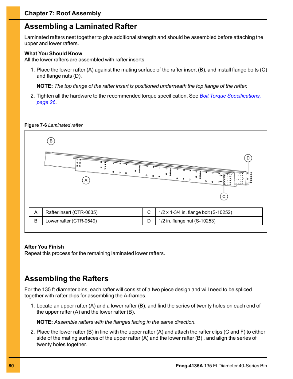 Assembling a laminated rafter, Assembling the rafters | Grain Systems Tanks PNEG-4135A User Manual | Page 80 / 190