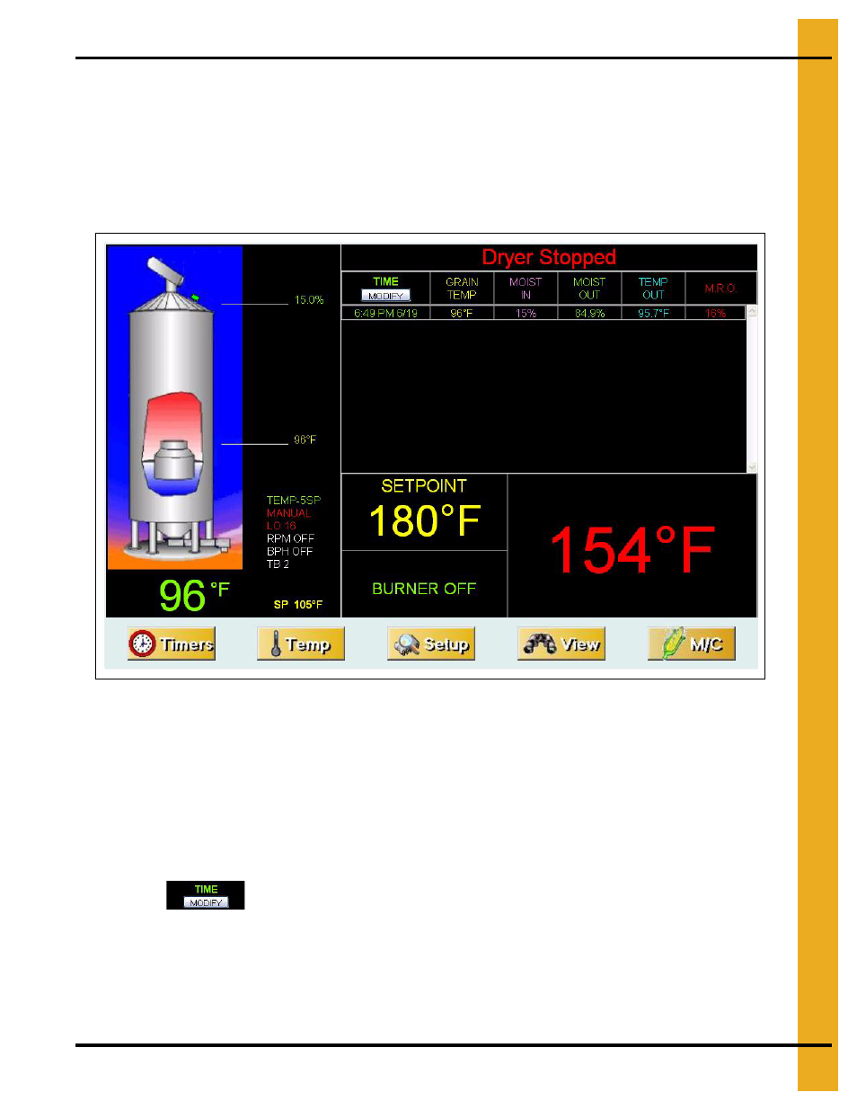 Default operation screen table sample time button, Default operation screen, Table sample time button | Grain Systems PNEG-1745 User Manual | Page 29 / 48