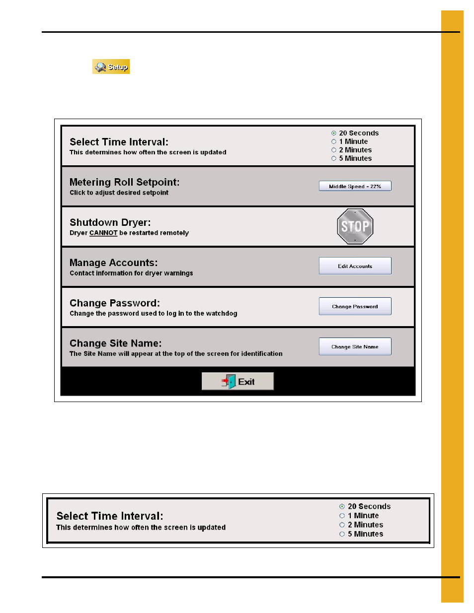 Setup button, Select time interval | Grain Systems PNEG-1745 User Manual | Page 33 / 48