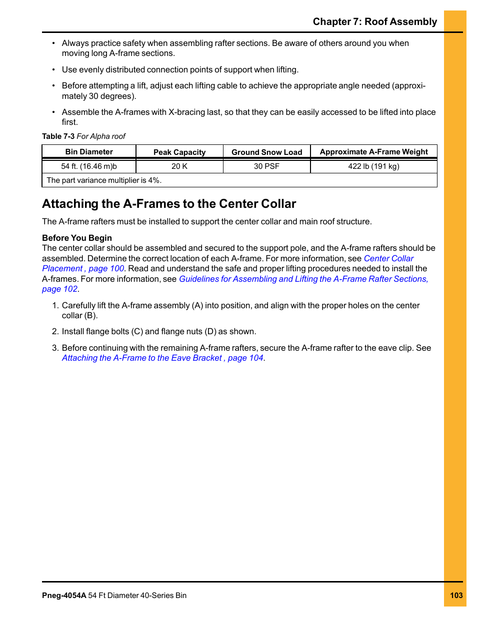 Attaching the a-frames to the center collar | Grain Systems Tanks PNEG-4054A User Manual | Page 103 / 164