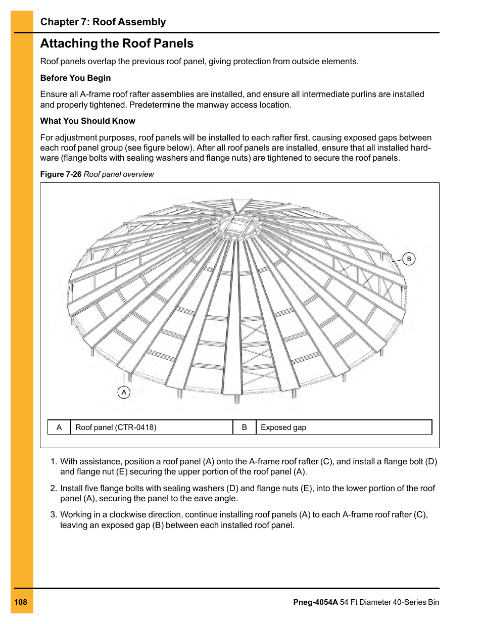 Attaching the roof panels | Grain Systems Tanks PNEG-4054A User Manual | Page 108 / 164