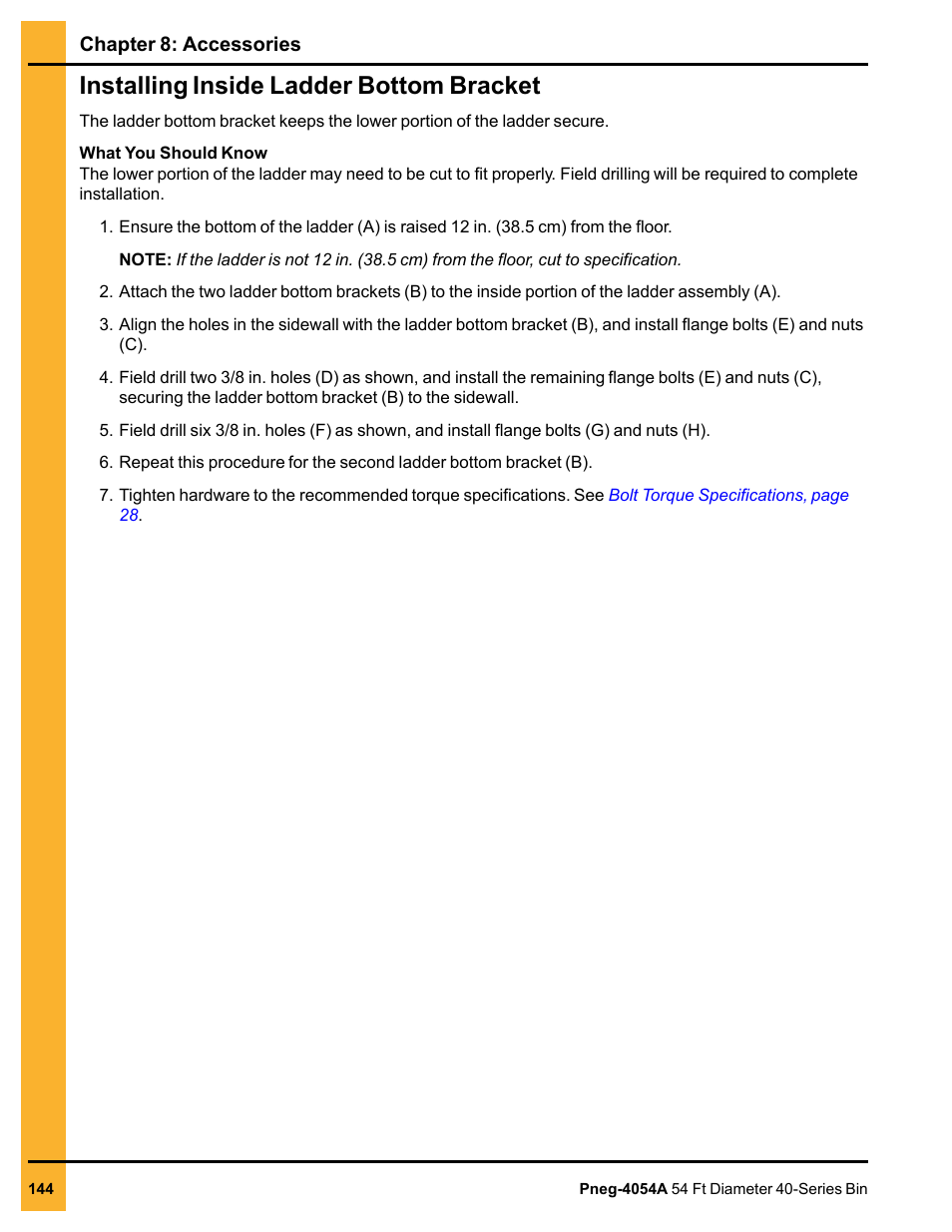 Installing inside ladder bottom bracket | Grain Systems Tanks PNEG-4054A User Manual | Page 144 / 164