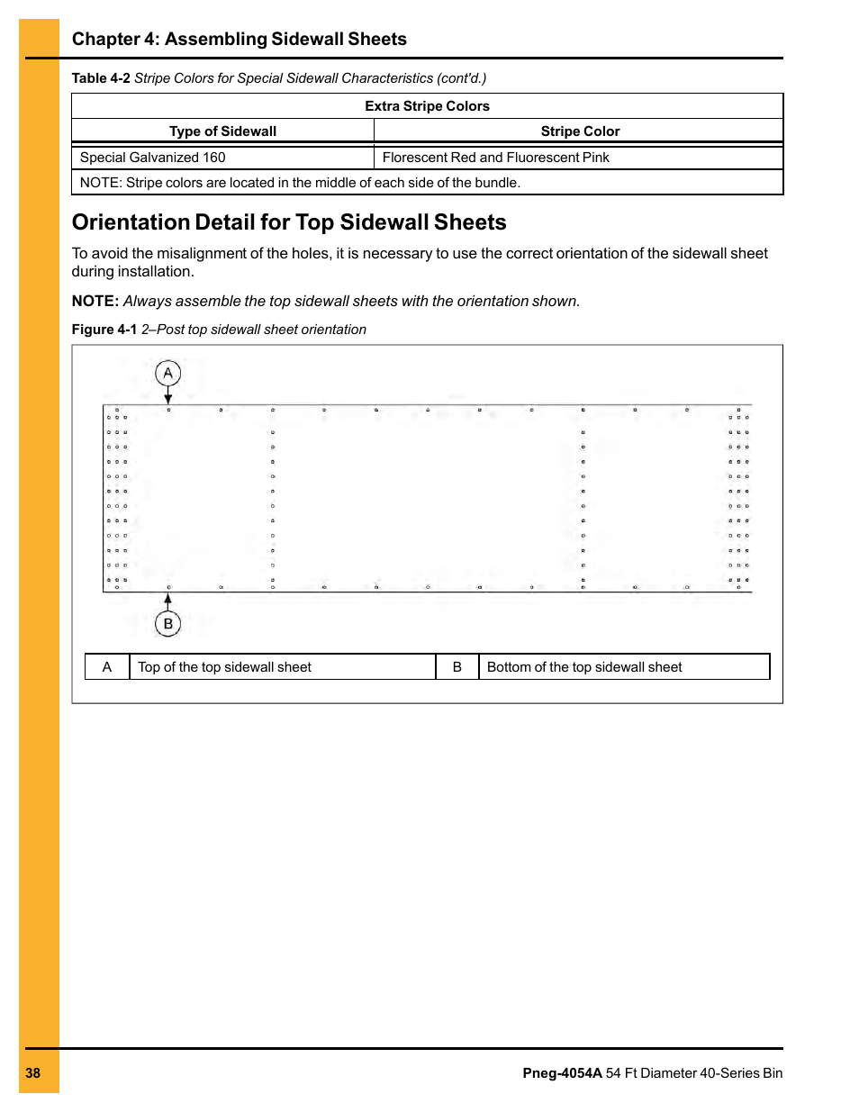 Orientation detail for top sidewall sheets, Chapter 4: assembling sidewall sheets | Grain Systems Tanks PNEG-4054A User Manual | Page 38 / 164