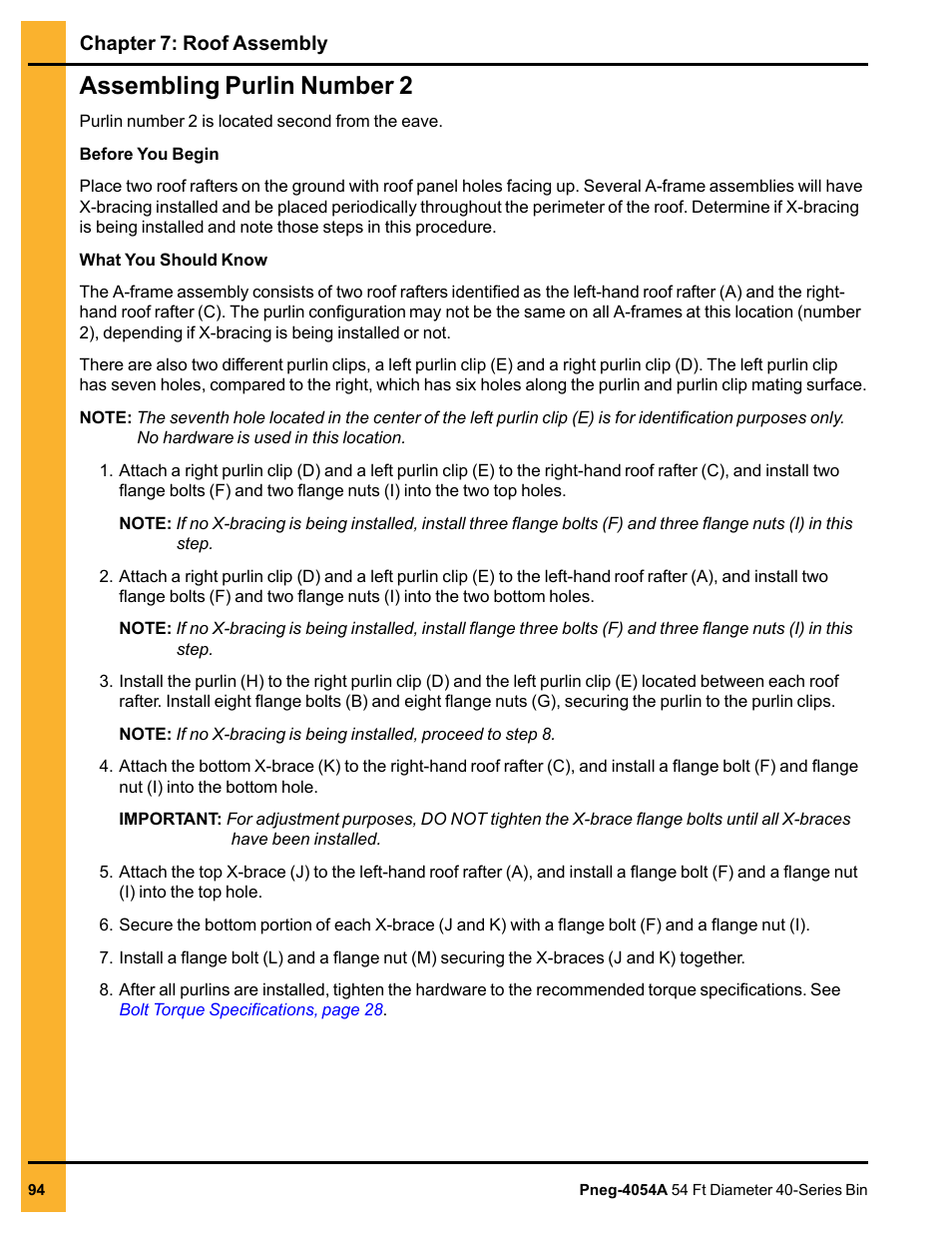 Assembling purlin number 2, Assem | Grain Systems Tanks PNEG-4054A User Manual | Page 94 / 164