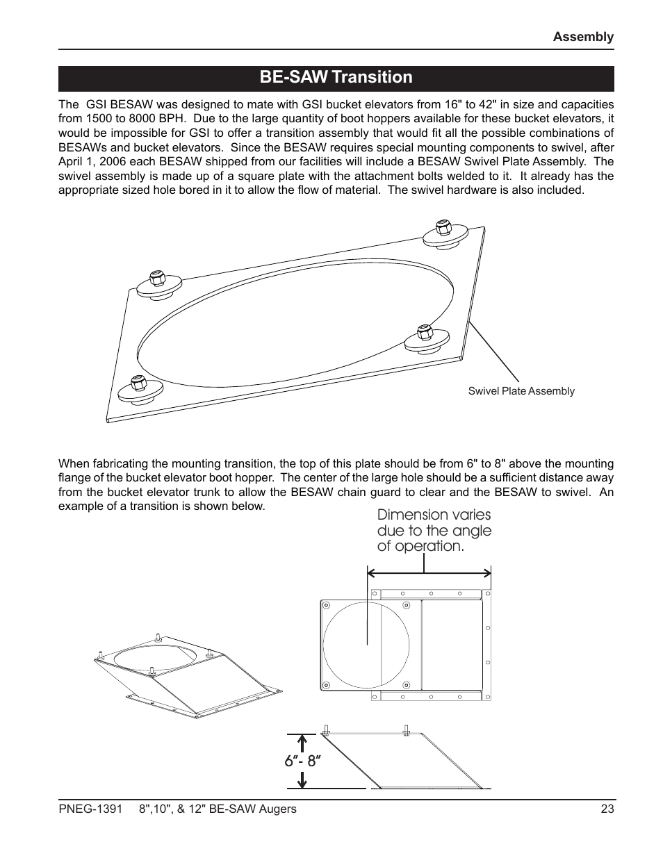 Be-saw transition | Grain Systems Bucket Elevtors, Conveyors, Series II Sweeps PNEG-1391 User Manual | Page 23 / 56