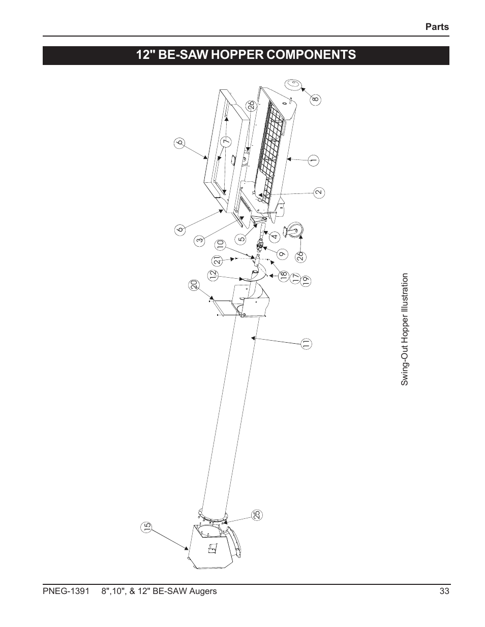 12" be-saw hopper components | Grain Systems Bucket Elevtors, Conveyors, Series II Sweeps PNEG-1391 User Manual | Page 33 / 56