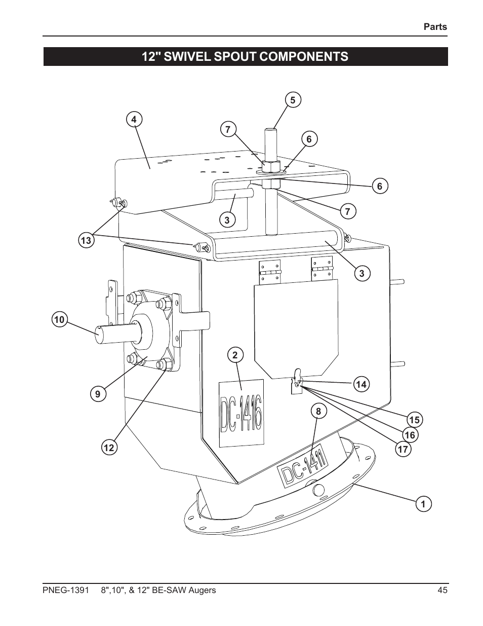 12" swivel spout components | Grain Systems Bucket Elevtors, Conveyors, Series II Sweeps PNEG-1391 User Manual | Page 45 / 56