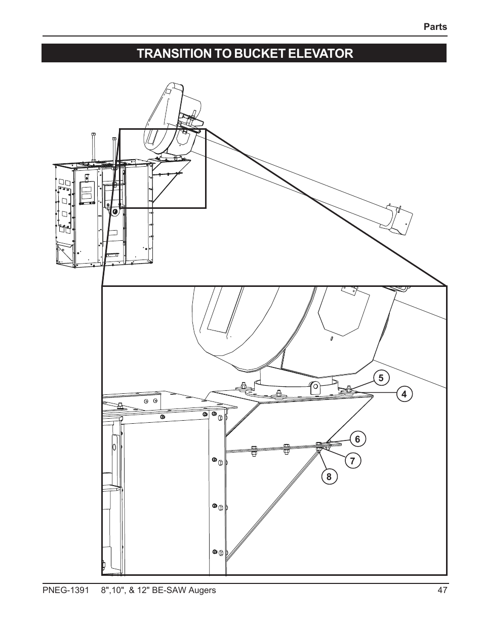 Transition to bucket elevator | Grain Systems Bucket Elevtors, Conveyors, Series II Sweeps PNEG-1391 User Manual | Page 47 / 56