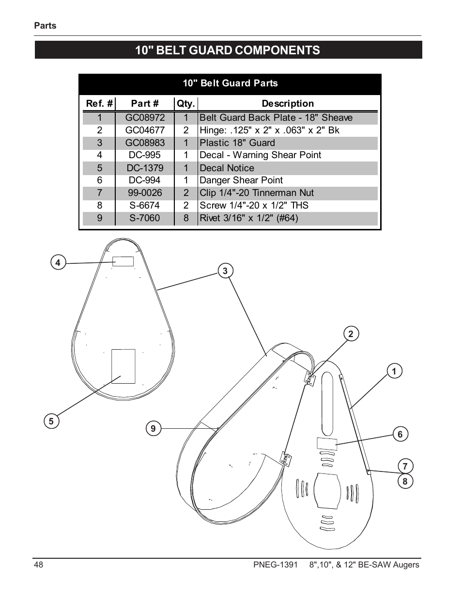 10" belt guard components | Grain Systems Bucket Elevtors, Conveyors, Series II Sweeps PNEG-1391 User Manual | Page 48 / 56