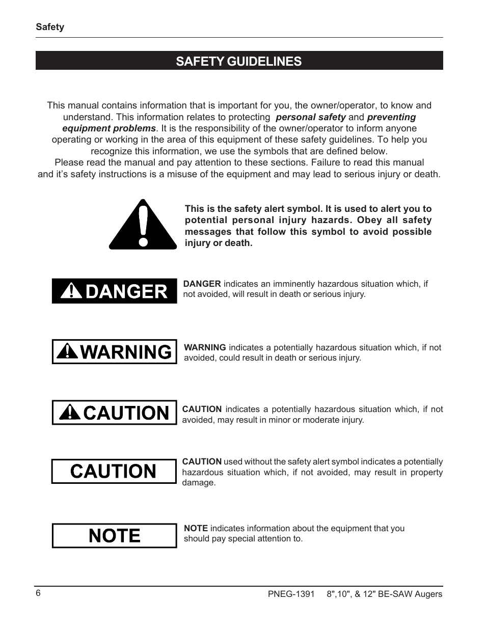 Safety guidelines | Grain Systems Bucket Elevtors, Conveyors, Series II Sweeps PNEG-1391 User Manual | Page 6 / 56