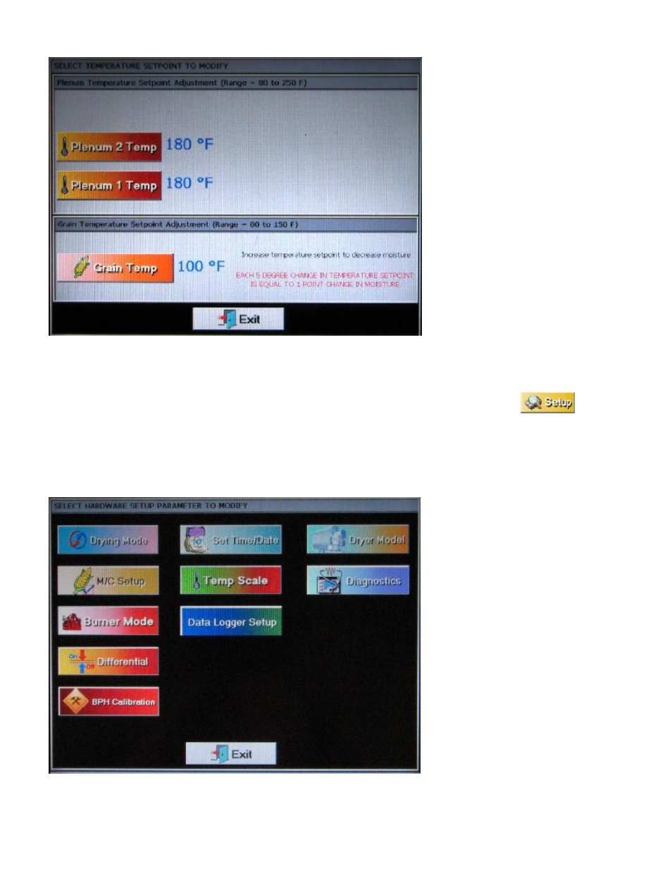 Vision touch screen display, The setup screen | Grain Systems PNEG-1459 User Manual | Page 14 / 54