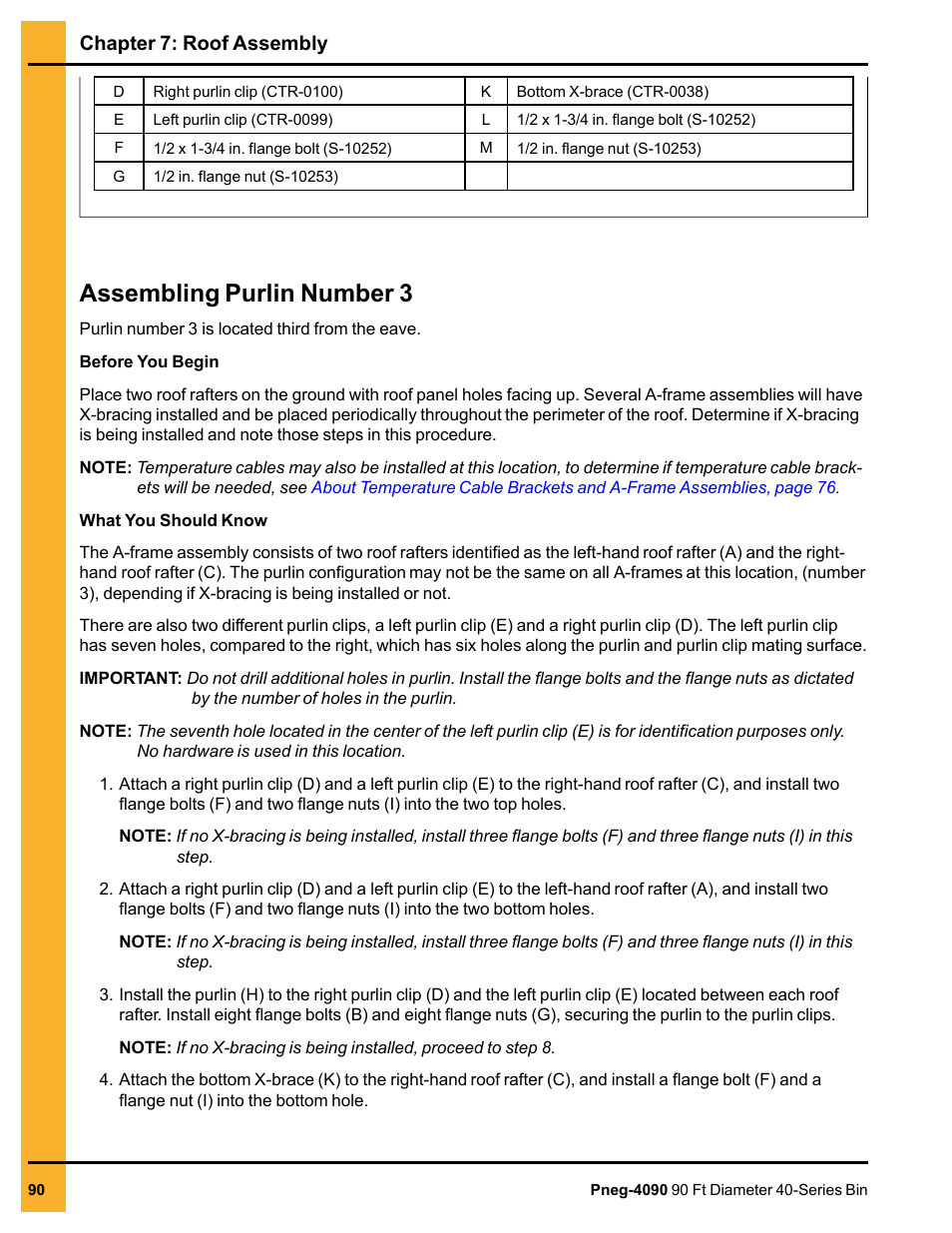 Assembling purlin number 3, Chapter 7: roof assembly | Grain Systems Tanks PNEG-4090 User Manual | Page 90 / 168