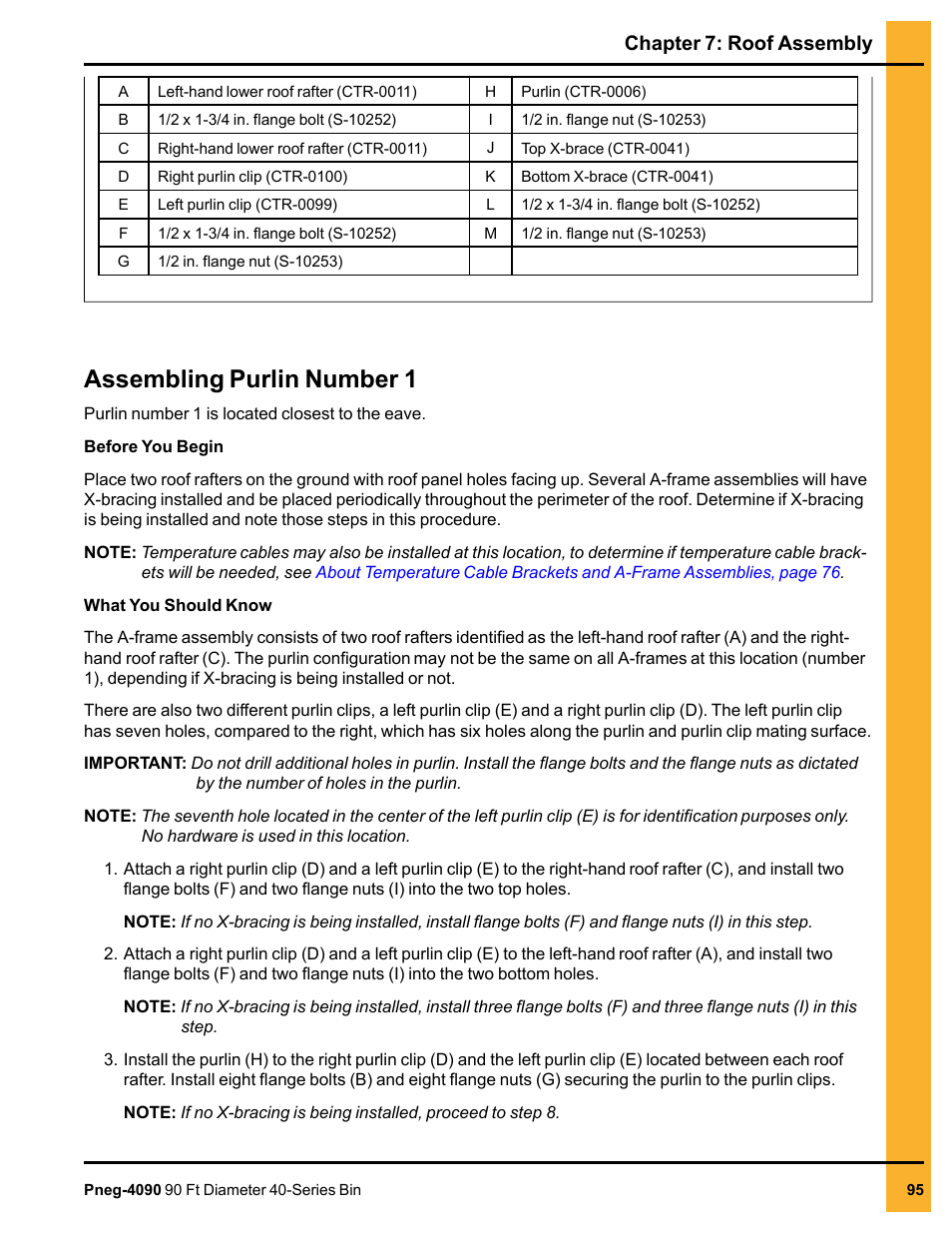 Assembling purlin number 1, Chapter 7: roof assembly | Grain Systems Tanks PNEG-4090 User Manual | Page 95 / 168