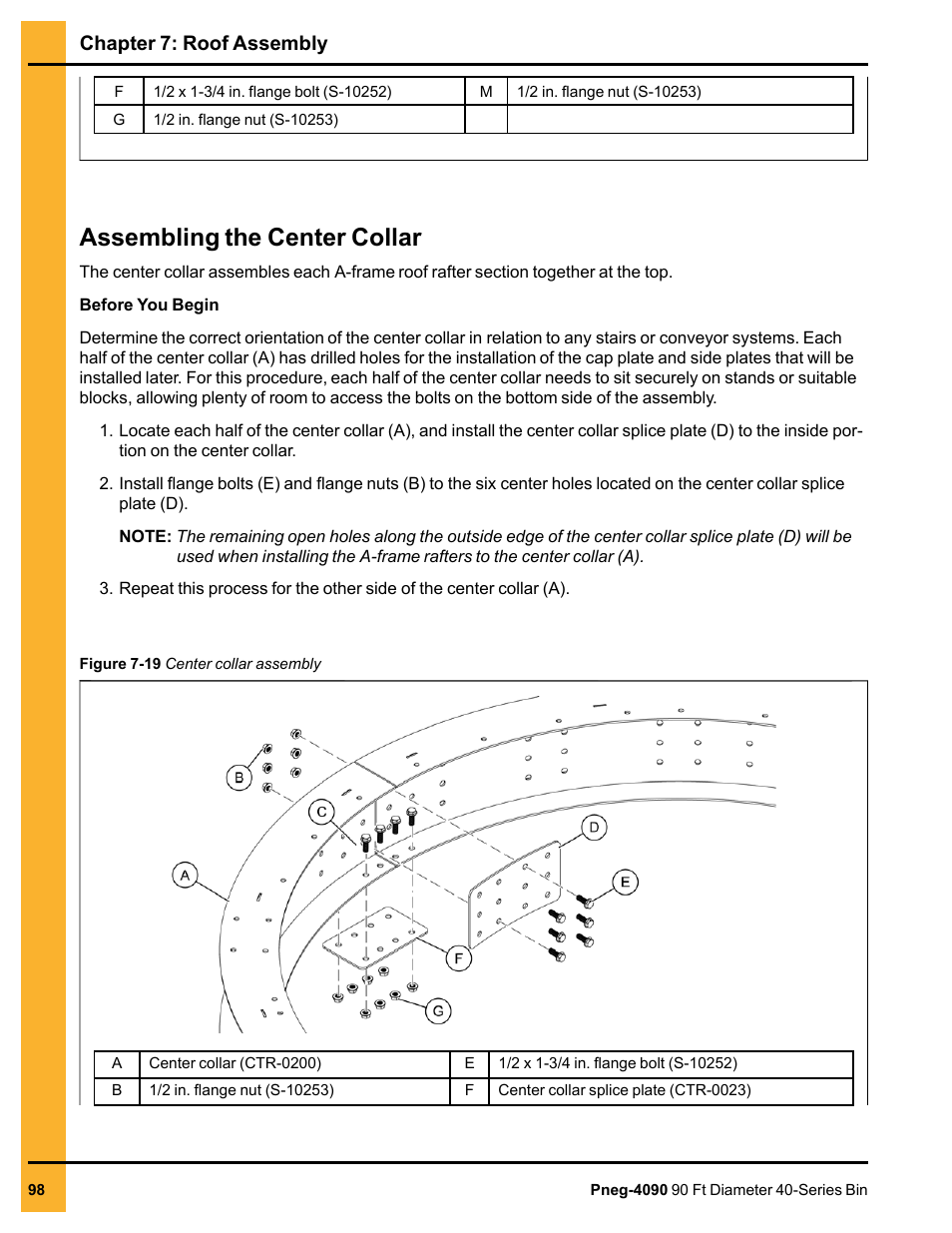 Assembling the center collar, Chapter 7: roof assembly | Grain Systems Tanks PNEG-4090 User Manual | Page 98 / 168