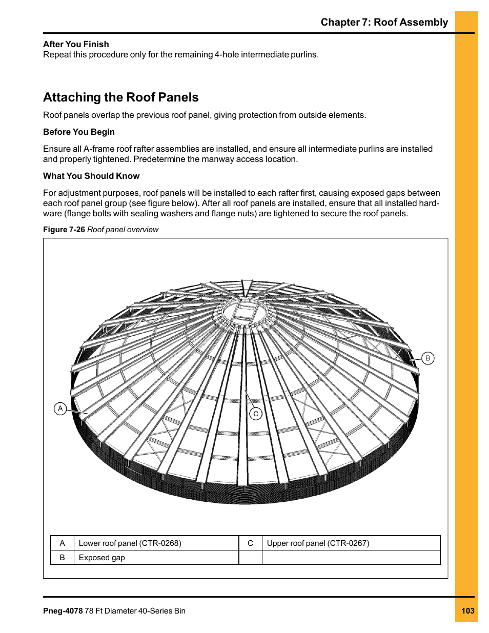 Attaching the roof panels, Chapter 7: roof assembly | Grain Systems Tanks PNEG-4078 User Manual | Page 103 / 162