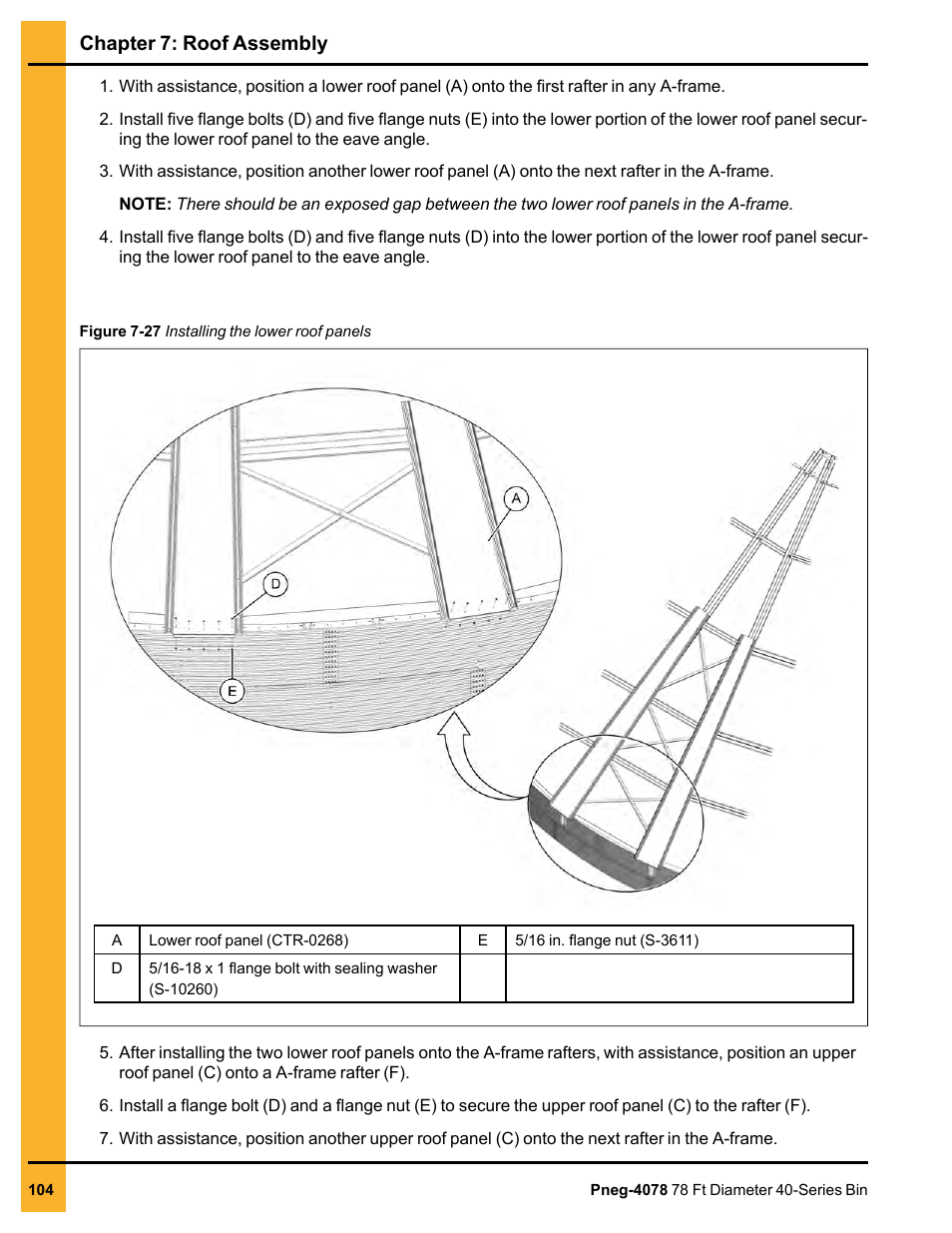 Chapter 7: roof assembly | Grain Systems Tanks PNEG-4078 User Manual | Page 104 / 162