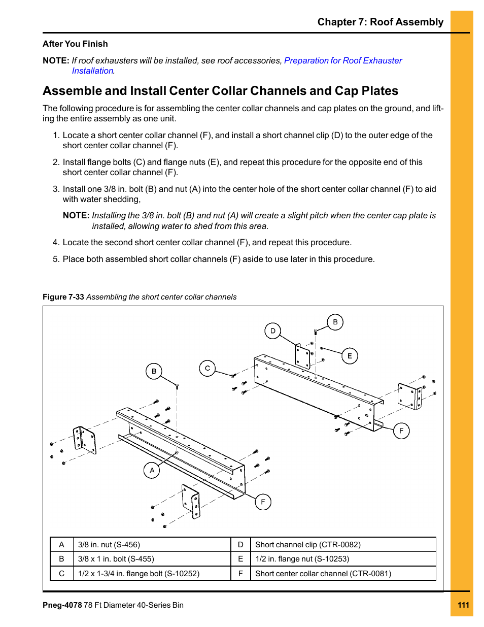 Assemble and, Chapter 7: roof assembly | Grain Systems Tanks PNEG-4078 User Manual | Page 111 / 162
