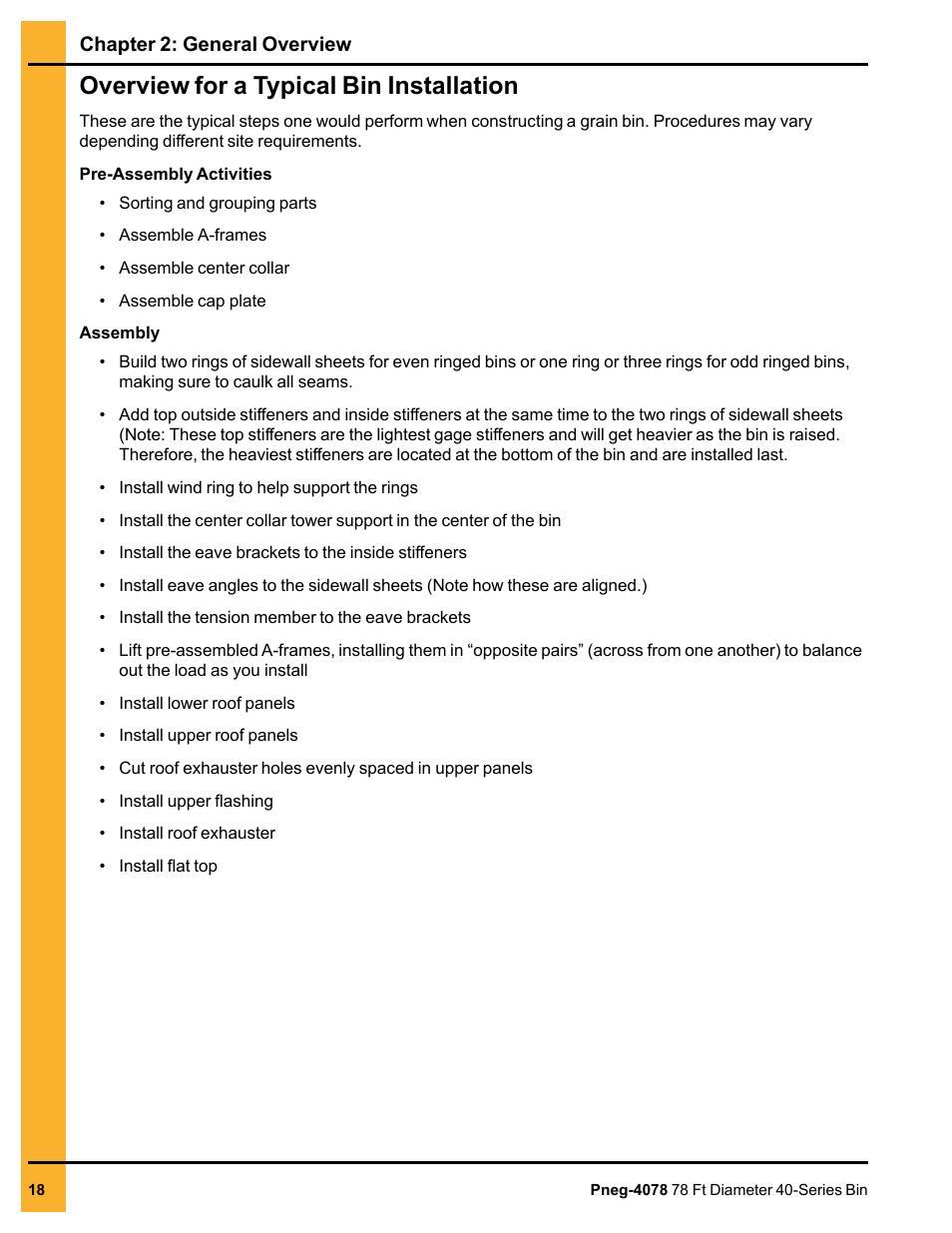 Overview for a typical bin installation | Grain Systems Tanks PNEG-4078 User Manual | Page 18 / 162