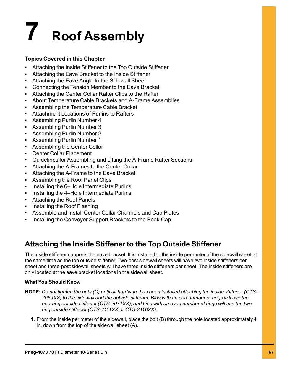 Chapter 7 roof assembly, Chapter 7, Roof assembly | Grain Systems Tanks PNEG-4078 User Manual | Page 67 / 162