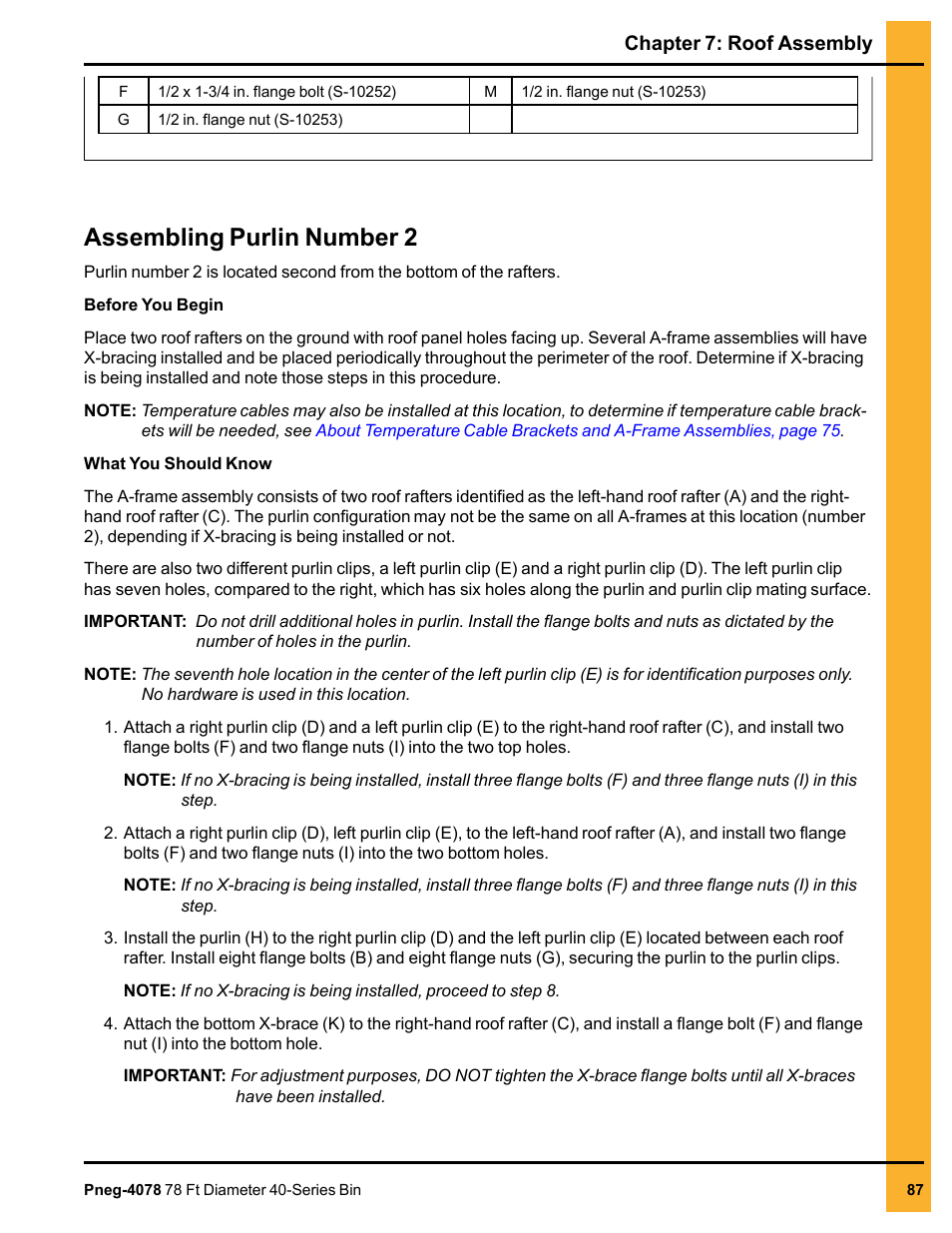Assembling purlin number 2, Assem | Grain Systems Tanks PNEG-4078 User Manual | Page 87 / 162