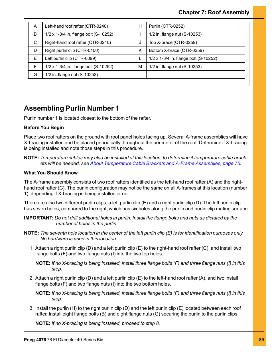 Assembling purlin number 1, Chapter 7: roof assembly | Grain Systems Tanks PNEG-4078 User Manual | Page 89 / 162