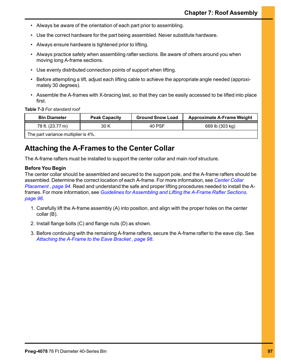 Attaching the a-frames to the center collar | Grain Systems Tanks PNEG-4078 User Manual | Page 97 / 162