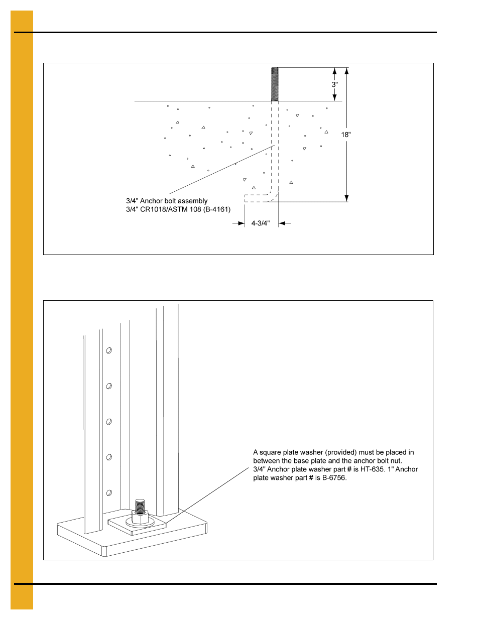 Anchorage and base angle instructions, Chapter 6 anchorage and base angle instructions, Anchor bolt details | Anchor bolt washer installation | Grain Systems Tanks PNEG-2400 User Manual | Page 70 / 88