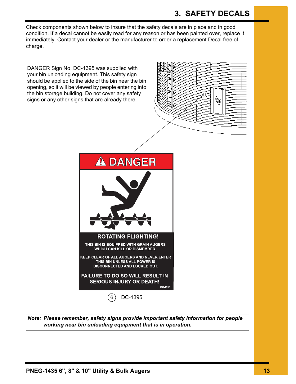 Safety decals | Grain Systems Custom, Utility and Bulk Tank Augers PNEG-1435 User Manual | Page 13 / 52