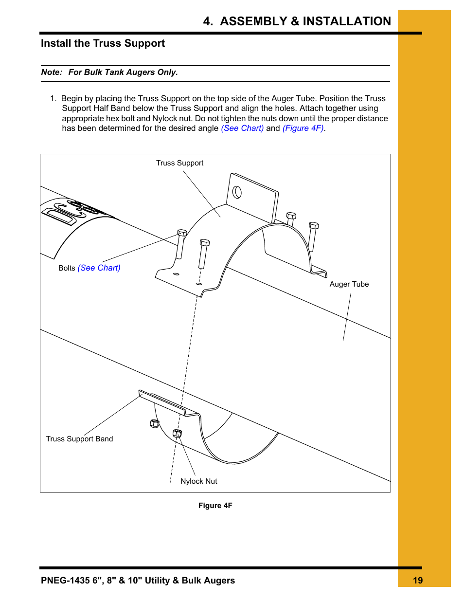 Install the truss support, Assembly & installation | Grain Systems Custom, Utility and Bulk Tank Augers PNEG-1435 User Manual | Page 19 / 52