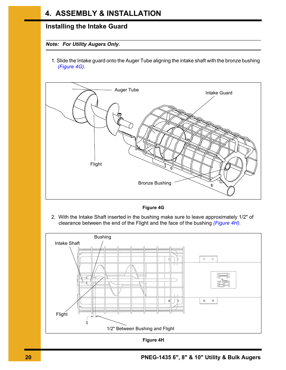 Installing the intake guard, Assembly & installation | Grain Systems Custom, Utility and Bulk Tank Augers PNEG-1435 User Manual | Page 20 / 52