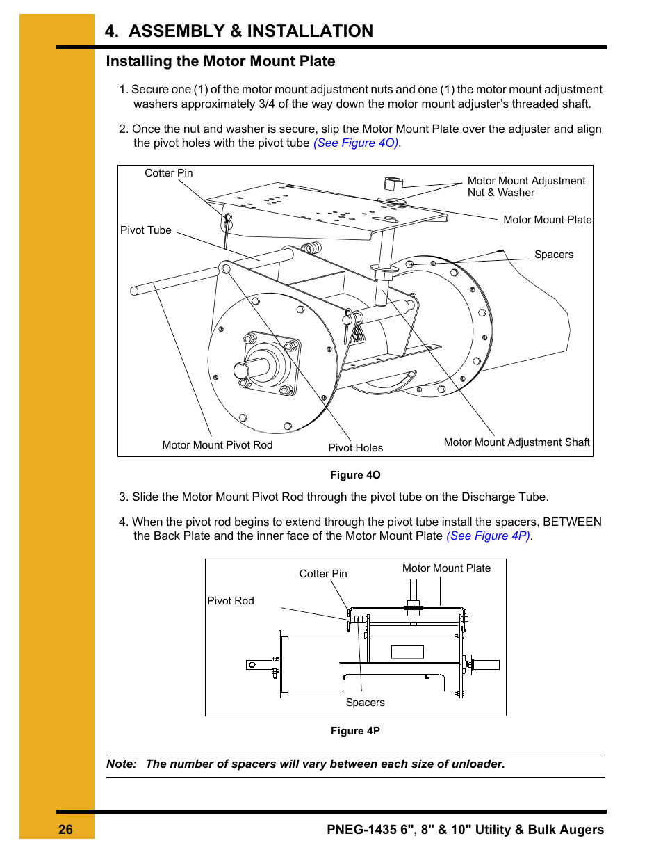 Installing the motor mount plate, Assembly & installation | Grain Systems Custom, Utility and Bulk Tank Augers PNEG-1435 User Manual | Page 26 / 52